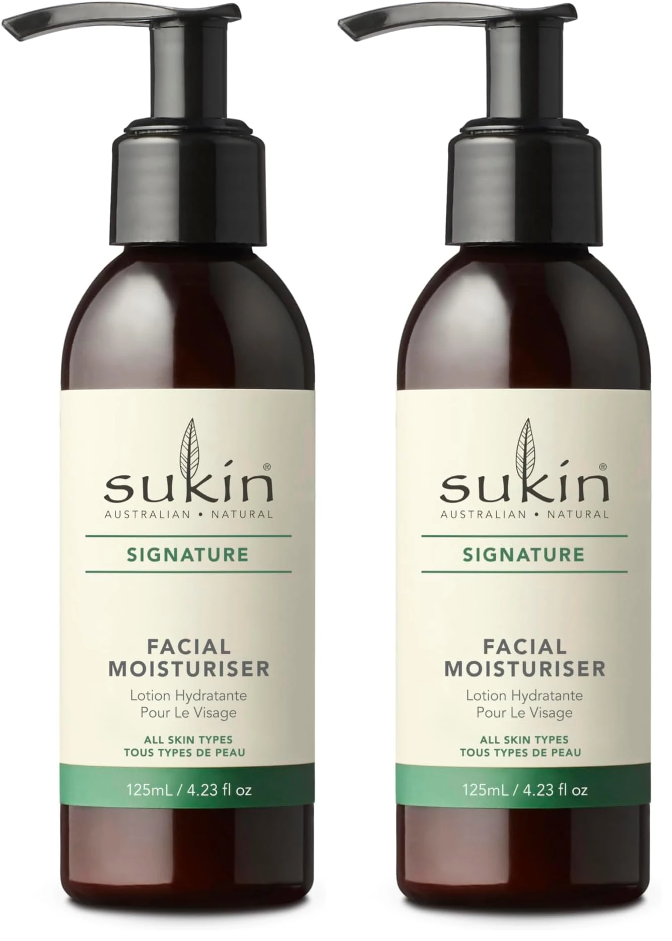 Sukin Signature Facial Moisturiser 125ml - with Vitamin E; Cruelty Free & Vegan Friendly - Nourishes, Softens & Protects the Skin’s Moisture Barrier. (Pack of 2)