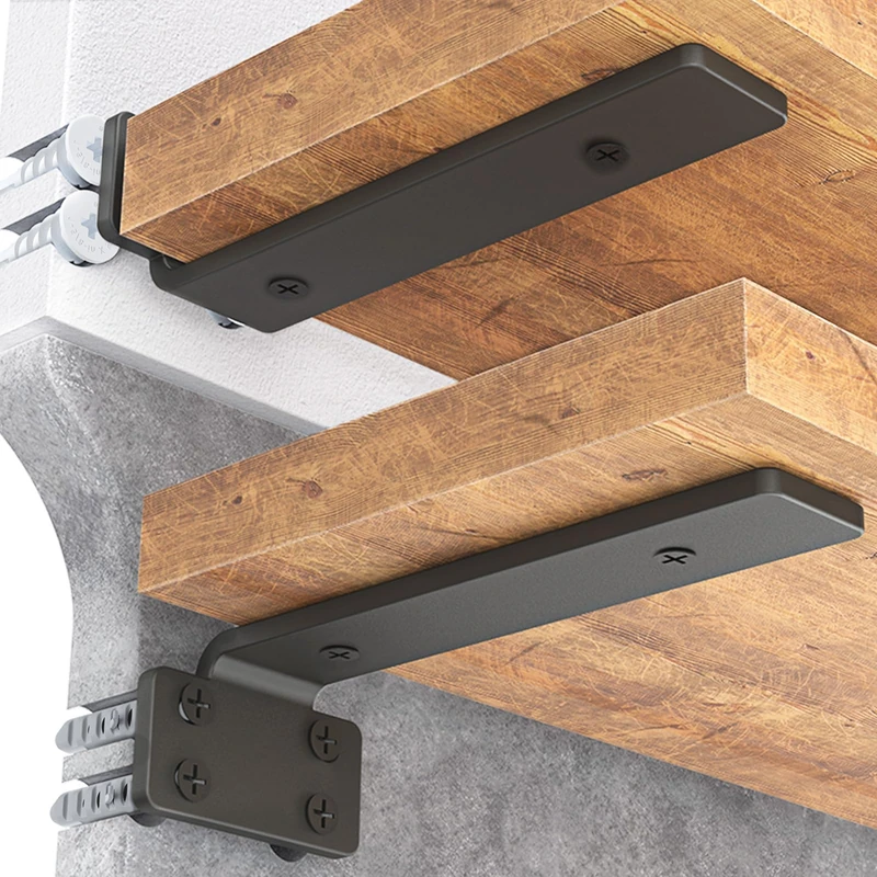 Goovilla Shelf Bracket, Heavy Duty Floating Shelf Brackets 8 inch Long, 12 Pack Brackets for Shelves, Black Coated Metal Wall Shelf Support Brackets with 1/5 Inch Thick and 160 lb. Load Capacity