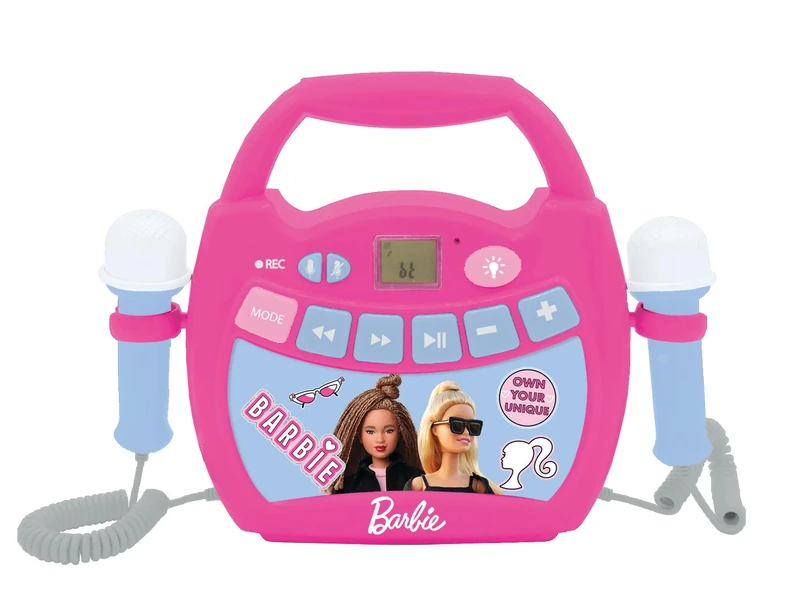 LEXIBOOK, Barbie, Portable karaoke digital player for kids, Microphones, Light effects, Bluetooth®, Record and voice changer functions, Pink, MP320BBZ