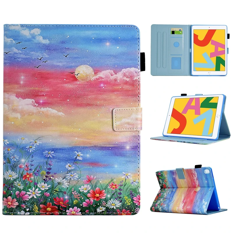 BYCeKe Case for iPad 9th / 8th / 7th Generation 10.2 Inch iPad Case (2021/2020/2019 Model, iPad 9/8/7), Slim Leather Stand Cover with Pencil Holder, Auto Wake/Sleep for iPad Air 3 Cover, Oil Painting