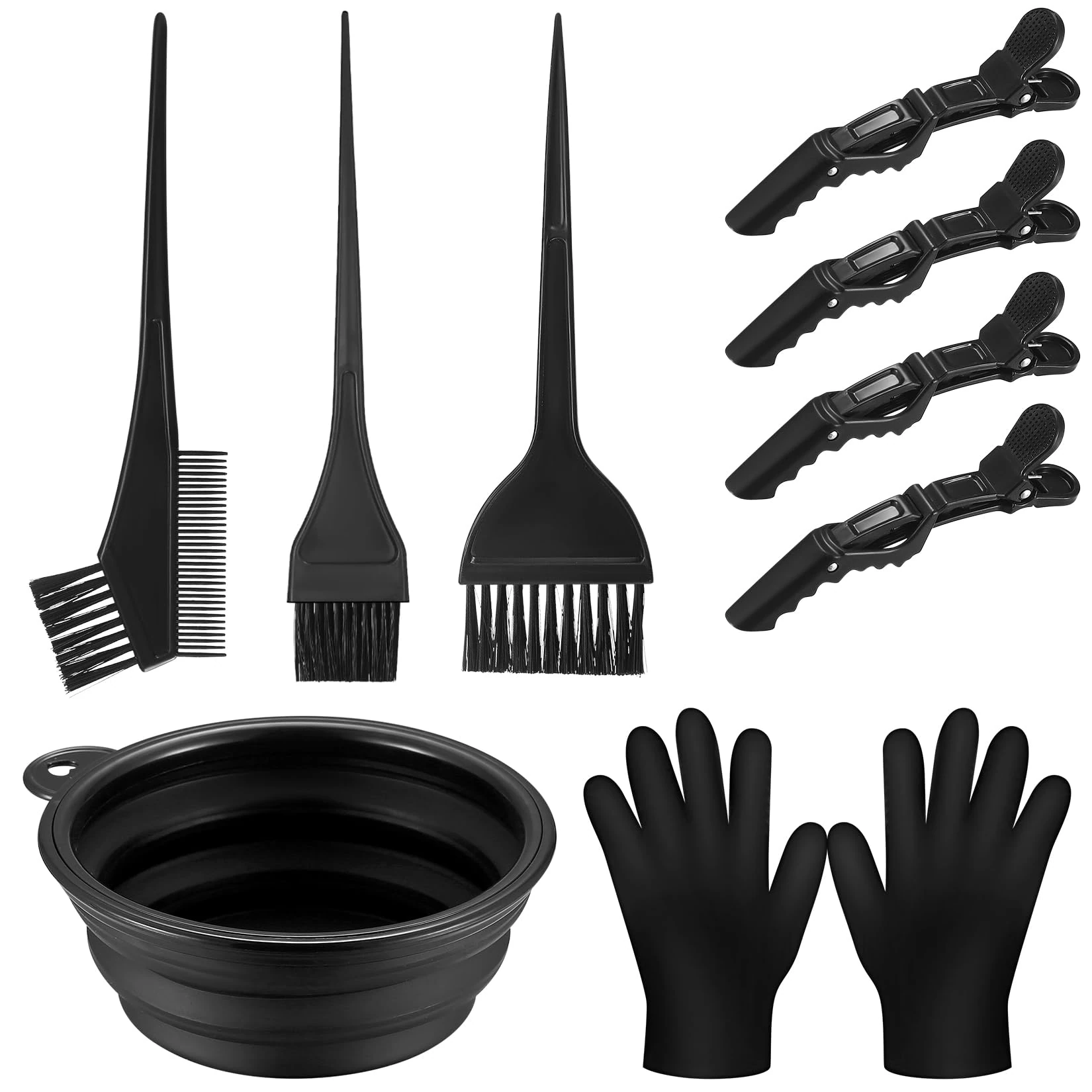 Yibaijia 9 Pcs Tools for Hair Colouring Kit, Hair Dying Tools Kit, DIY Beauty Salon Hairs Bleaching Kits, Dye Bowl and Brush, Including Mixing Bowl, Ear Cover, Shawl, Gloves, Clips