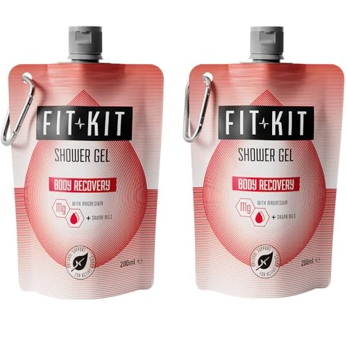 Fit Kit Body Recovery Sports Shower Gel Set | Post Workout Wash Infused with Magnesium & Sauna Oils | Relaxing to Minimise Muscle Cramps & Replenish Energy Levels | Pack of 2 x 200ml Pouches