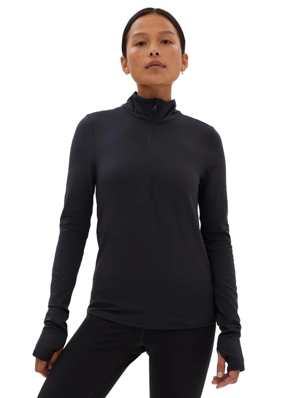 Girlfriend Collective Women's Reset Long Sleeve Mock Neck, Half Zip Yoga Shirt Black - Image 1