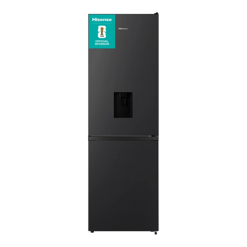 Hisense RB390N4WBE 60cm Freestanding 60/40 Fridge Freezer - 304 litre capacity - Total No Frost - Non-plumbed Water Dispenser - Black - F Rated, H186 x W59.5 x D59.0
