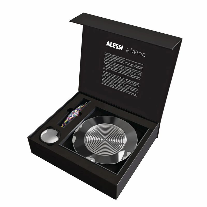 Alessi Alessi & Wine GAM32SET Design Wine Set Consisting of Sommelier Corkscrew, Expanding Stopper and Coaster