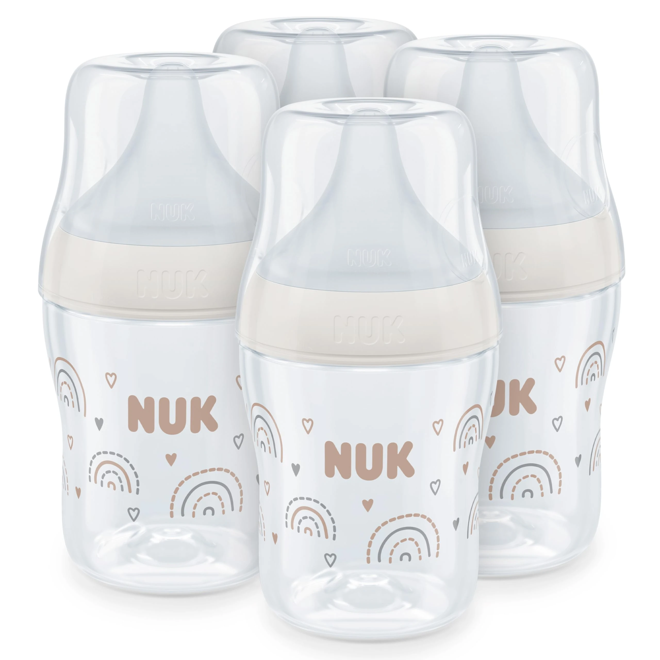 NUK Perfect Match Baby Bottles Set | 0+ Months | Adapts to Baby's Palate | Temperature Control | Anti Colic Vent | 150 ml | BPA-Free | Small Silicone Teat | Rainbow | 4 Count