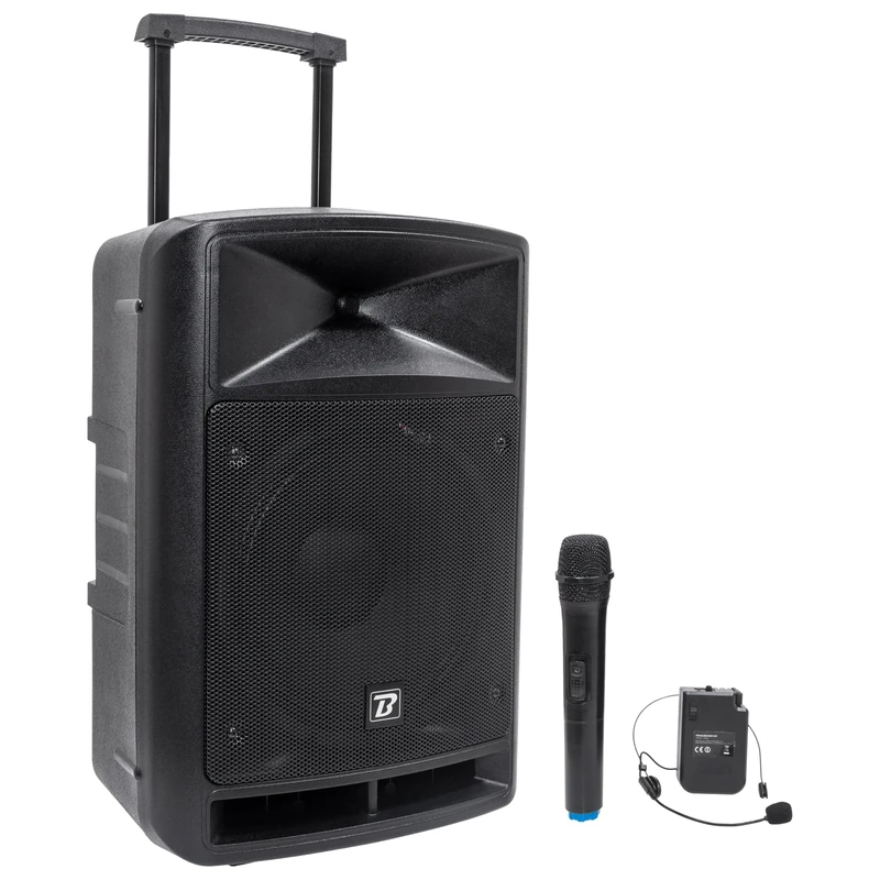 Portable PA System 600W Black with Bluetooth, BoomTone DJ TRAVELSOUND12-VHF USB, SD & Mic Player Hand & VHF Headband Included Ideal for DJ, Karaoke, Street Shows and Party