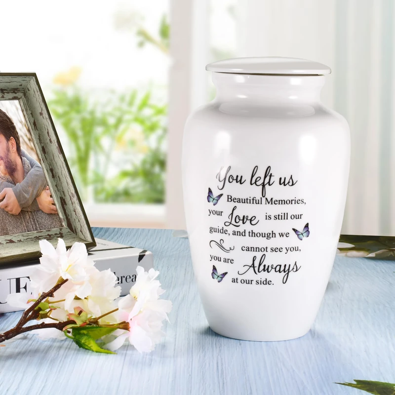 Abooxiu 10 Inch Cremation Urns - Ceramic Keepsake Urns with Butterfly Design for Adults - Up to 200 lbs
