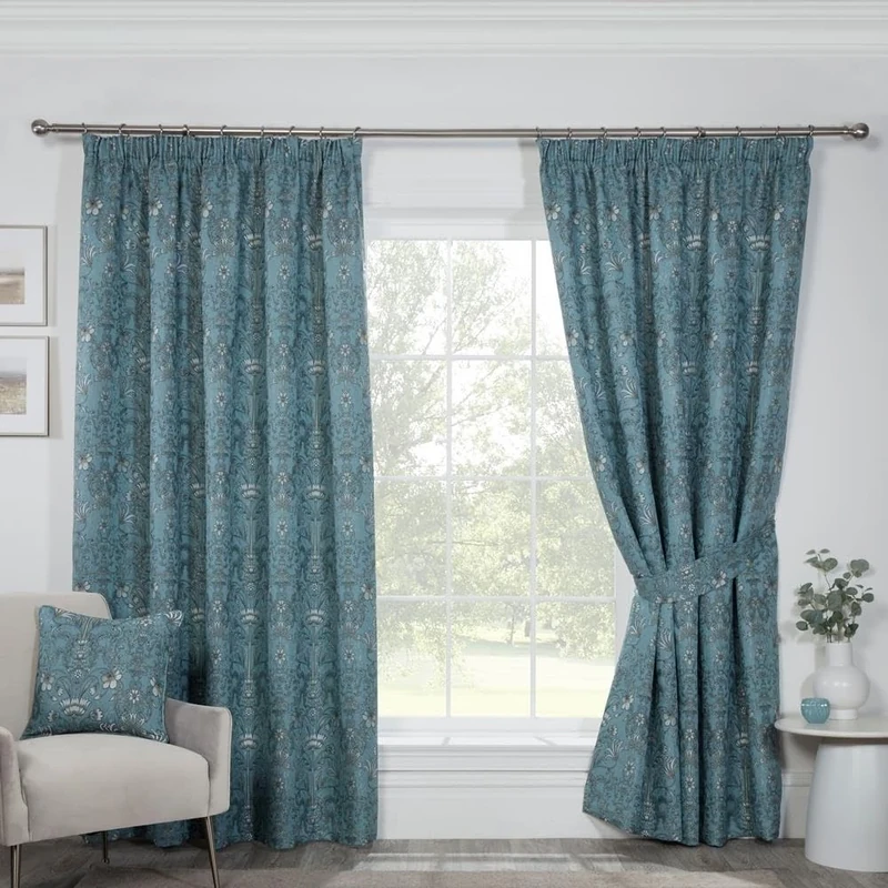 Sundour Kyoto Fully Lined Pencil Pleat Curtains Blue 66x90 Curtain Pair