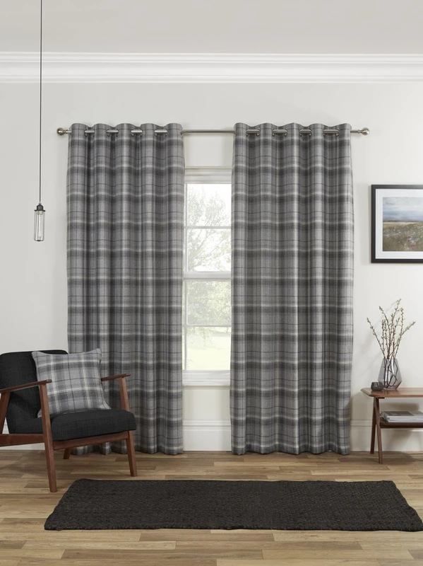 Sundour Carnoustie Blackout Eyelet Ring Top Curtains Grey 46x72 - Image 1