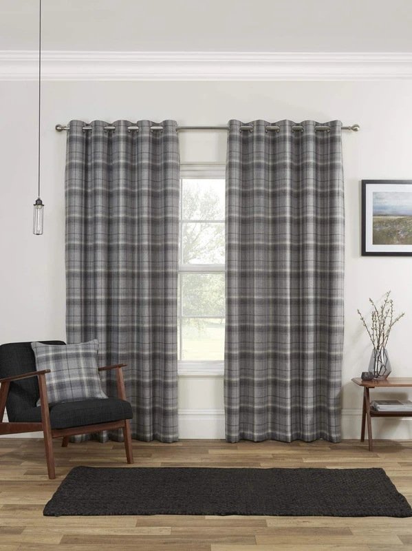 Sundour Carnoustie Blackout Eyelet Ring Top Curtains Grey 46x90