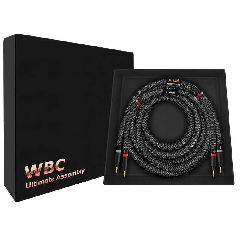 WORLDS BEST CABLES 3 Foot Ultimate - 9 AWG - Ultra-Pure OFC - Premium Audiophile HiFi Single Speaker Cable for Center Channel with Eminence Gold Banana Plugs & Carbon Tweed Jacket