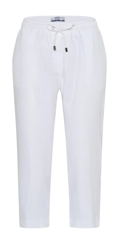 Raphaela by Brax Women's Philippa Capri Slip On Smoke Cuffs Linen Stretch Slim Trousers, White, 32W x 30L