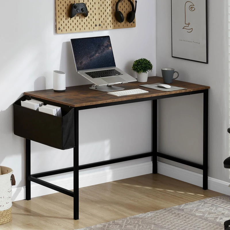 Vida Designs Brooklyn 120 cm Large Computer Desk With Storage Home Office Writing Desk Modern Industrial Style PC Table (Dark Wood)