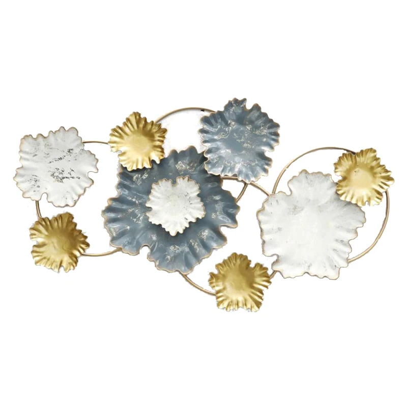 Printerland Metal Painting Flowers 91 x 51 x 5 cm White Gold Wall Sculpture Modern Wall Decoration Shabby Industrial Living Room Living Room Bedroom Kitchen Office (3) - Image 1