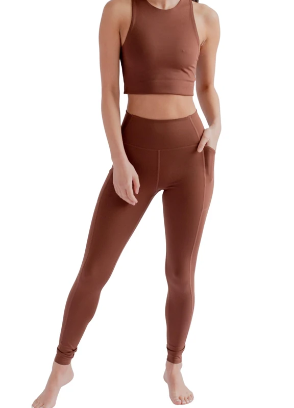 Girlfriend Collective Women's Pocket high-Rise Leggings, Long, erdfarben, XL - Image 1