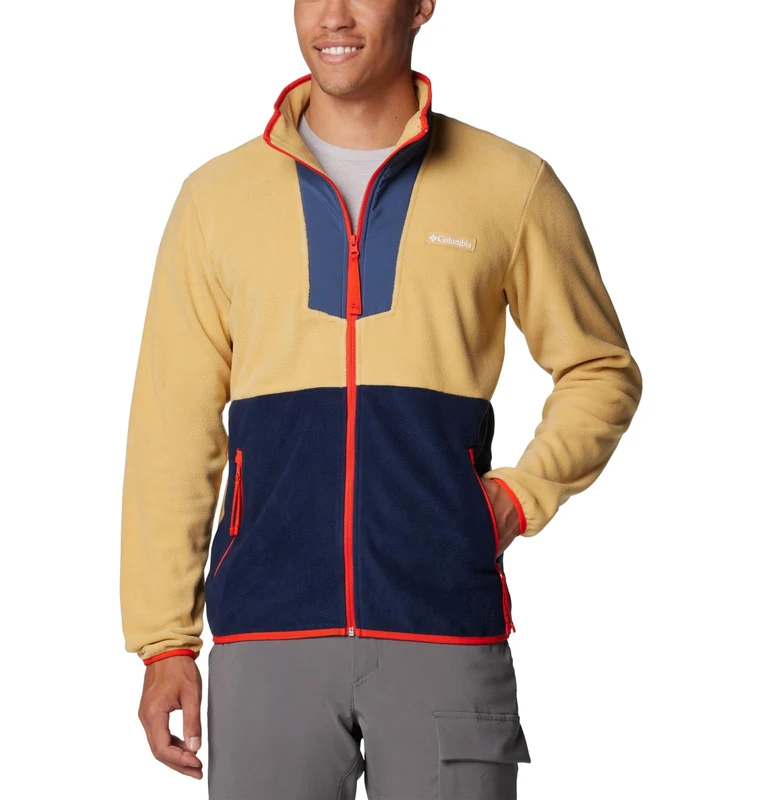 Columbia Men's Sequoia Grove Full Zip Fleece, Light Camel/Dark Mtn/Coll Navy/Spicy, XXL