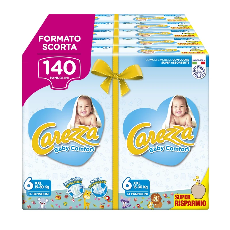Carezza Baby Comfort XXL | Size 6 (16-30 kg) | 140 Nappies