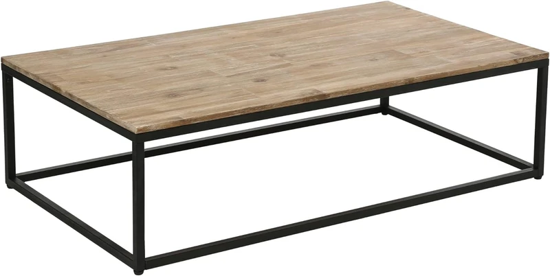Elegant Modern Coffee Table in Acacia Wood and Metal – Contemporary Style – Low Table – 115 x 65 x 32.5 cm, Brown and Black - Image 1