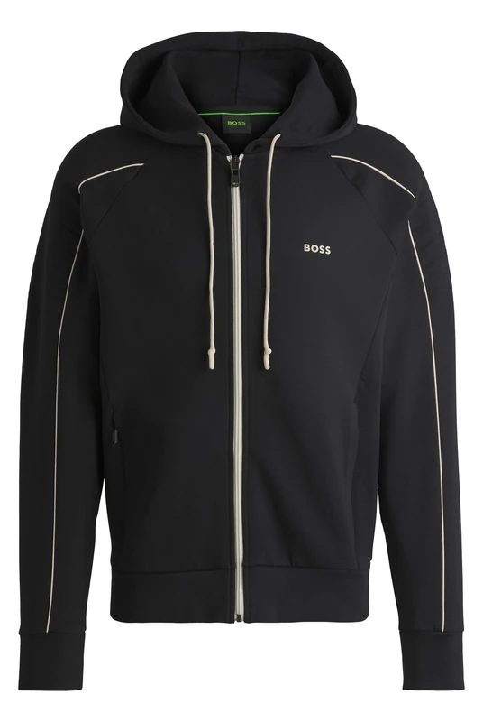 BOSS Mens Saggy 1 Embossed-artwork zip-up hoodie in stretch cotton Black