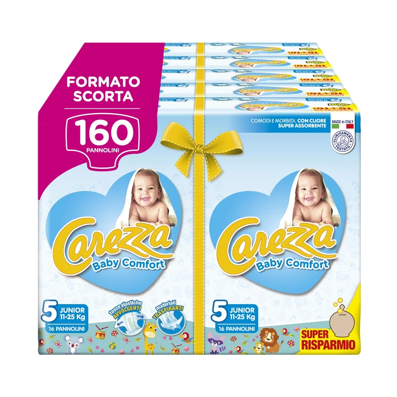Carezza Baby Comfort Junior Size 5 Nappies (11-25kg) - 160 Pack - Image 1