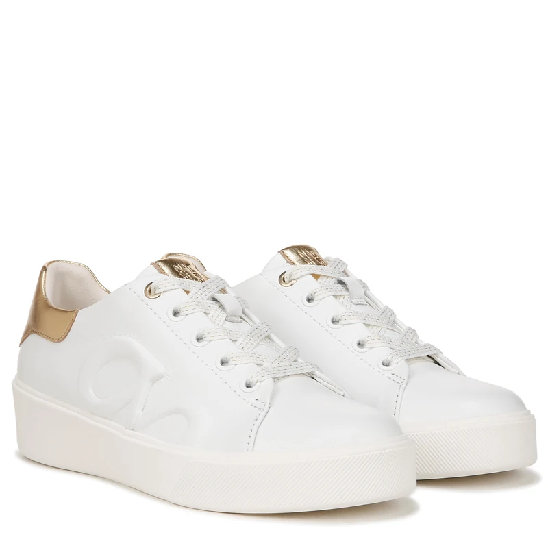 Naturalizer Women's Trainers Morrison Logo Walking Shoes for All-Day Comfort White/Dark Gold Medium Fit UK 4