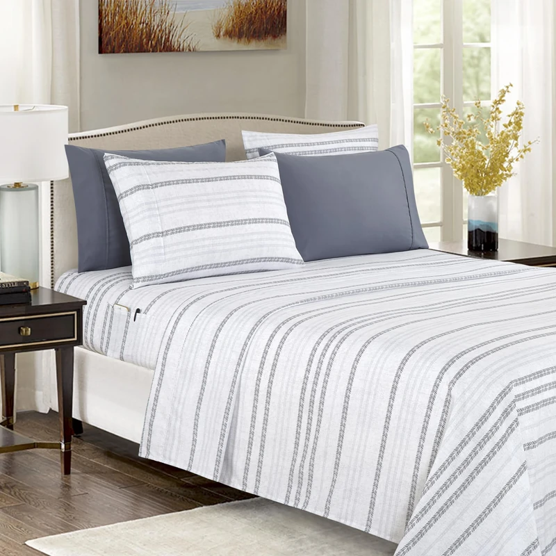 Elegant Comfort Softest and Coziest 6-Piece Sheet Set - 1500 Premium Hotel Quality Microfiber - Deep Pocket, Wrinkle Resistant 6-Piece Floral Bed Sheet Set, Queen, Traci Gray