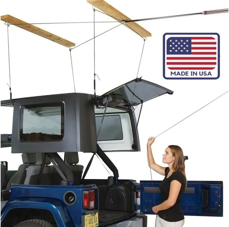 HARKEN - Hardtop Overhead Garage Storage Hoist for Jeep Wrangler, Gladiator, and Ford Bronco, Self-Leveling, Safe Anti-Drop System, Easy One-Person Operation, Garage