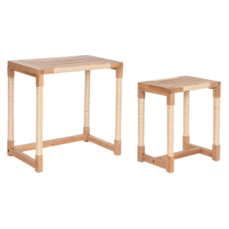 Home ESPRIT Set of 2 tables Natural Rope Spruce 58 x 38 x 60 cm