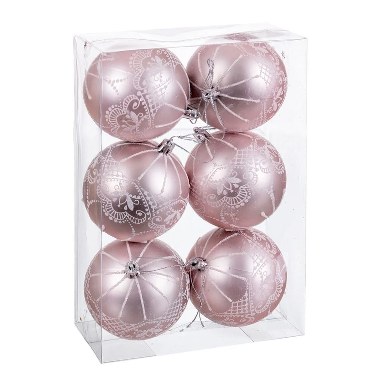 BigBuy Christmas Christmas Baubles Pink Plastic 8 cm (6 Units)