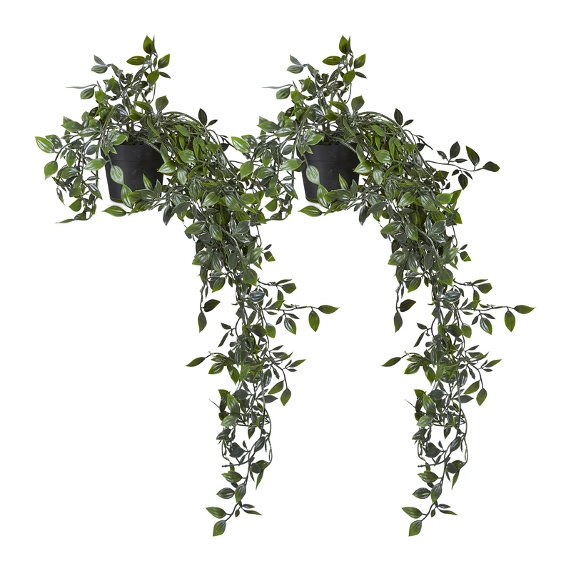 Relaxdays Hanging Artificial, Set of 2, Fake Flowers, Plastic Ivy Plants, Decoration, HxD: 60 x 20 cm, Green/Black, Polyester, 20 x 60 cm