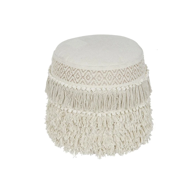 Home ESPRIT Footstool White Fringe 40 x 40 x 45 cm