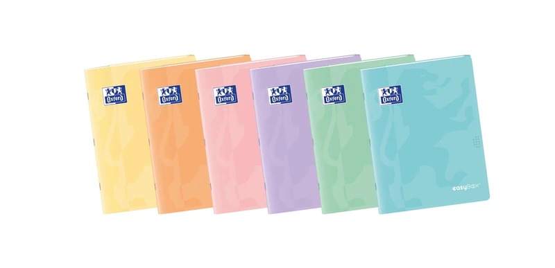 Oxford, A4 Stapled Notebooks, 4x4 Squares, Plastic Cover, 48 Sheets, Pack 10 Notebooks, Pastel Colours
