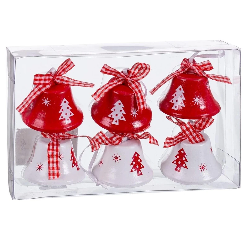 BigBuy Christmas Christmas Ornament White Red Bell 4.5cm (6 Units)