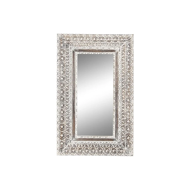 Home ESPRIT Wall Mirror White Brown Mango Wood Decapé Carved 62 x 4 x 100 cm