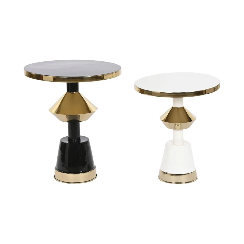Home ESPRIT Set of 2 tables White Black Metal 41 x 41 x 48 cm