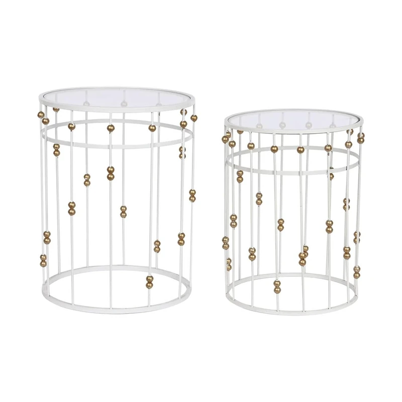 Home ESPRIT Set of 2 tables White Gold 42 x 42 x 55 cm