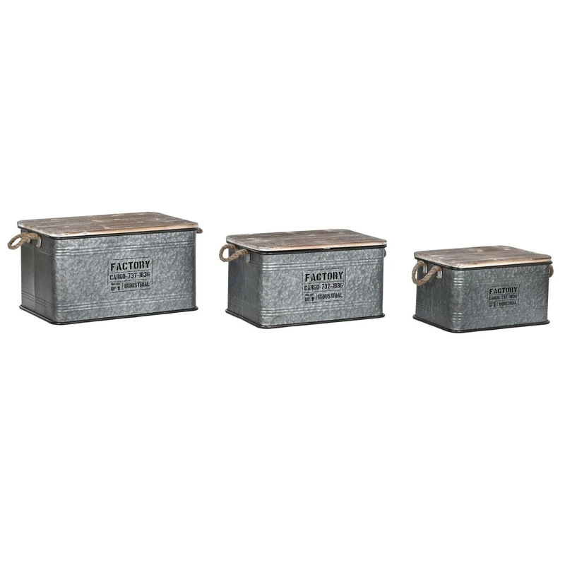 Home ESPRIT Set of Chests Silver Dark Brown Metal Vintage 60 x 38 x 32.5 cm - Image 1