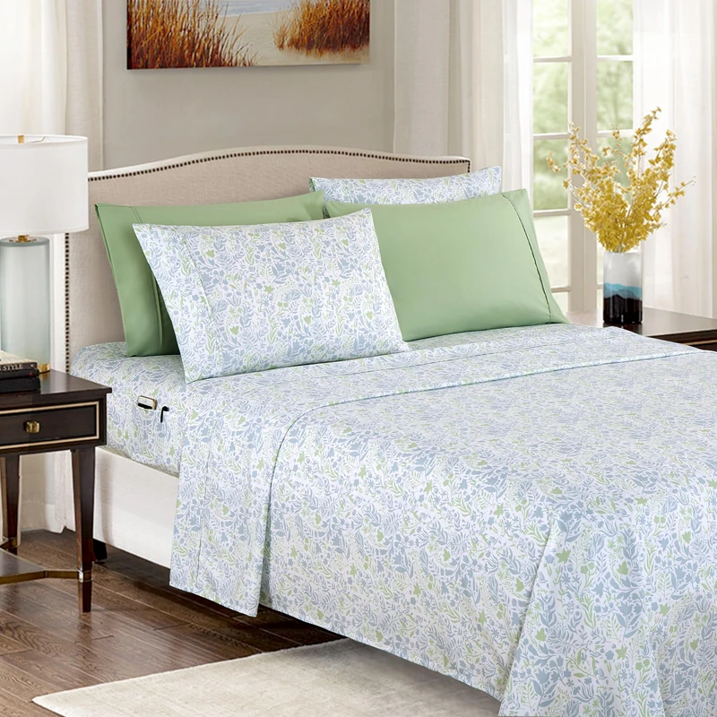Elegant Comfort Softest and Coziest 4-Piece Sheet Set - 1500 Premium Hotel Quality Microfiber - Deep Pocket, Wrinkle Resistant 4-Piece Floral Bed Sheet Set, Twin, Anita Green