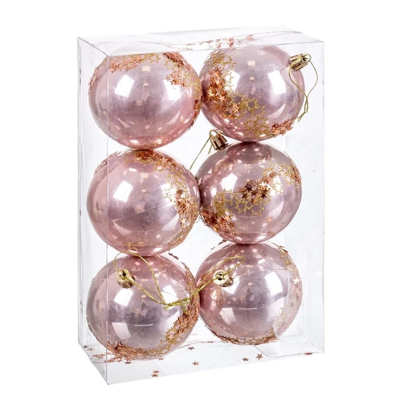 BigBuy Christmas Christmas Baubles Pink Plastic 8 cm (6 Units)
