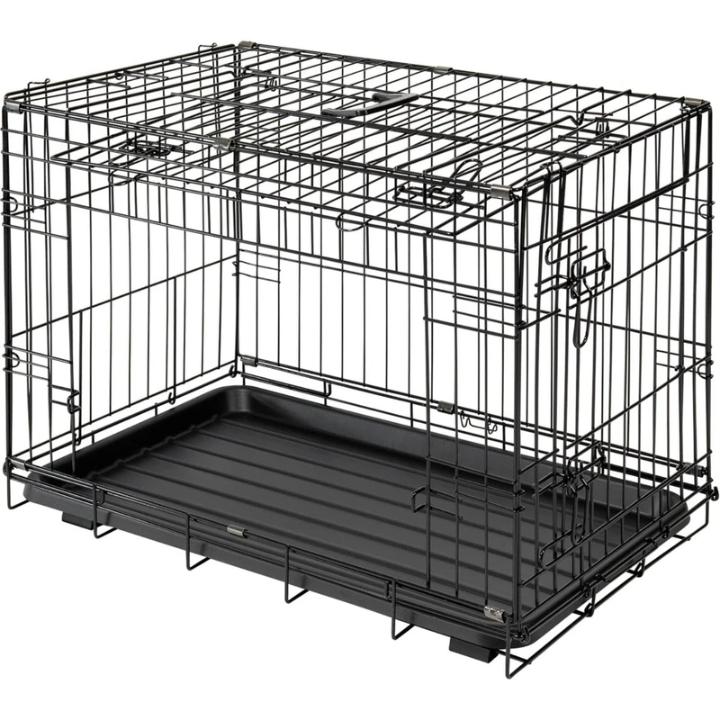 JACK AND VANILLA, Heavy Duty Metal Cage with Sliding Door, Optimal Ventilation and Easy Cleaning, Ideal for Active Animals, Size S, Colour: Black, Travel Model