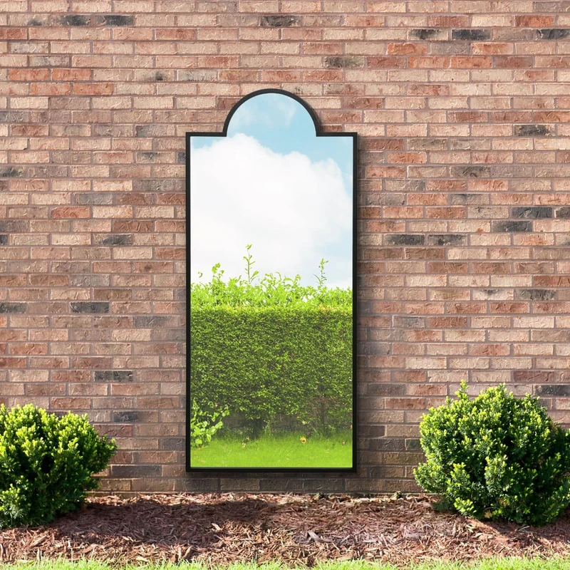 MirrorOutlet The Genestra - Black Modern Contemporary Leaner and Wall Garden Mirror 67" X 29" (170CM X 75CM) Silver Mirror Glass with Black Metal Frame. Landscape or Portrait. Frost Protected Glass - Image 1