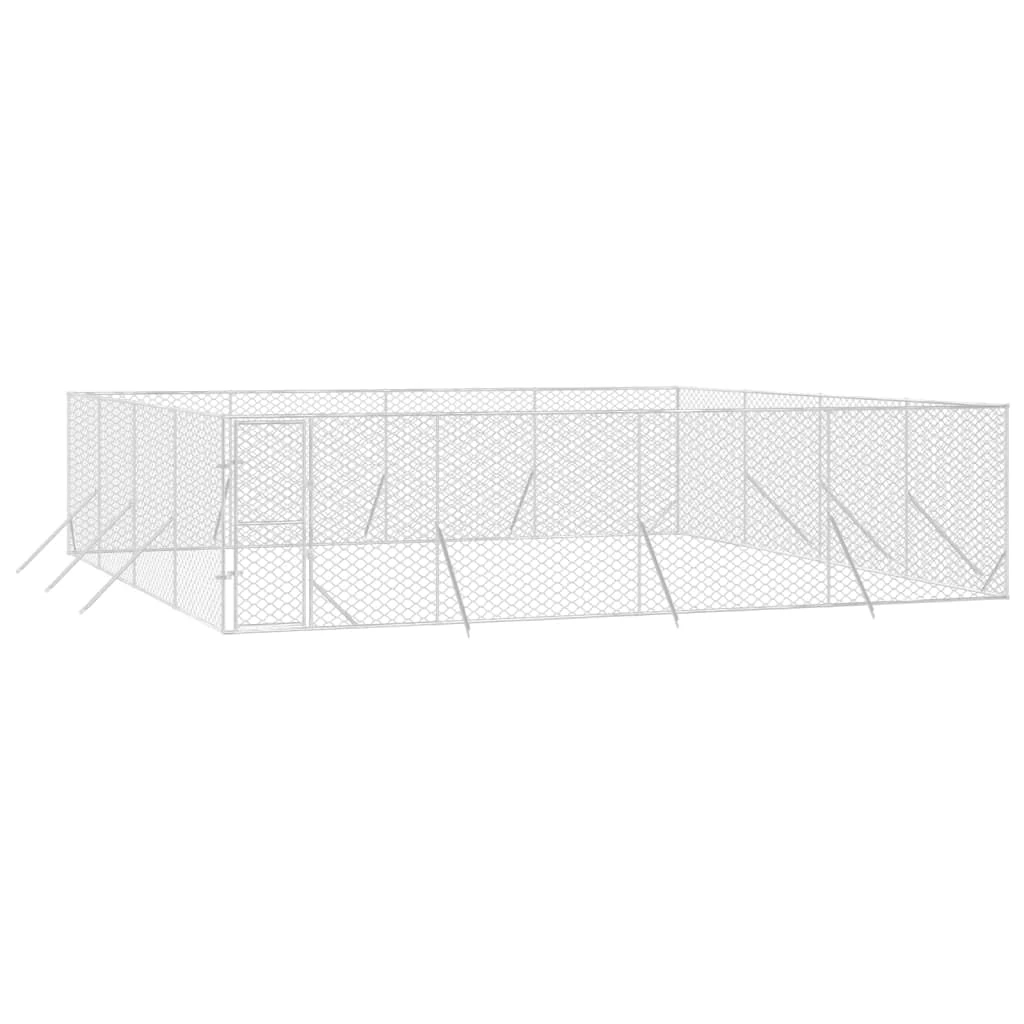 vidaXL Outdoor Dog Kennel in Silver-8x8x2m-Galvanised Steel- Secure Cage for Dogs, Poultry & Small Animals- Exercise & Training Pen