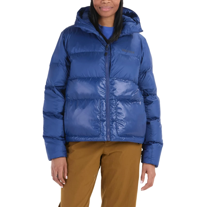 Marmot Women's Guides Down Hoody, Lightweight down jacket, warm winter puffy, water-repellent quilted coat, windproof functional jacket, packable outdoor jacket with hood, Twilight Blue, M