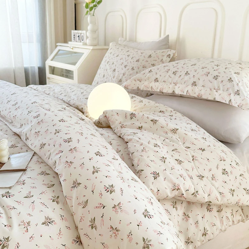 EAVD Garden Floral Comforter Set King Washed Microfiber Bedding Comforter Set Vintage Pink Floral Bedding Comforter Set with 2 Pillowcases Chic Botanical Comforter with 2 Pillowcases