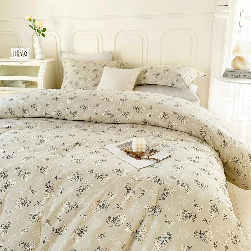 EAVD Botanical Floral Full Size Comforter Sets for Women Girls Chic Aesthetic Boho Floral Comforter with 2 Pillowcases Soft Washed Microfiber Botanical Pattern Comforter Set