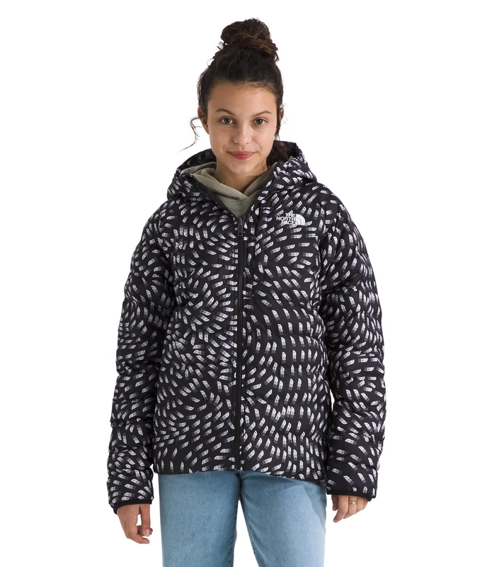 The North Face Girl's Reversible Perrito Hooded Jacket, Tnf Black Vector Field, 6 Years