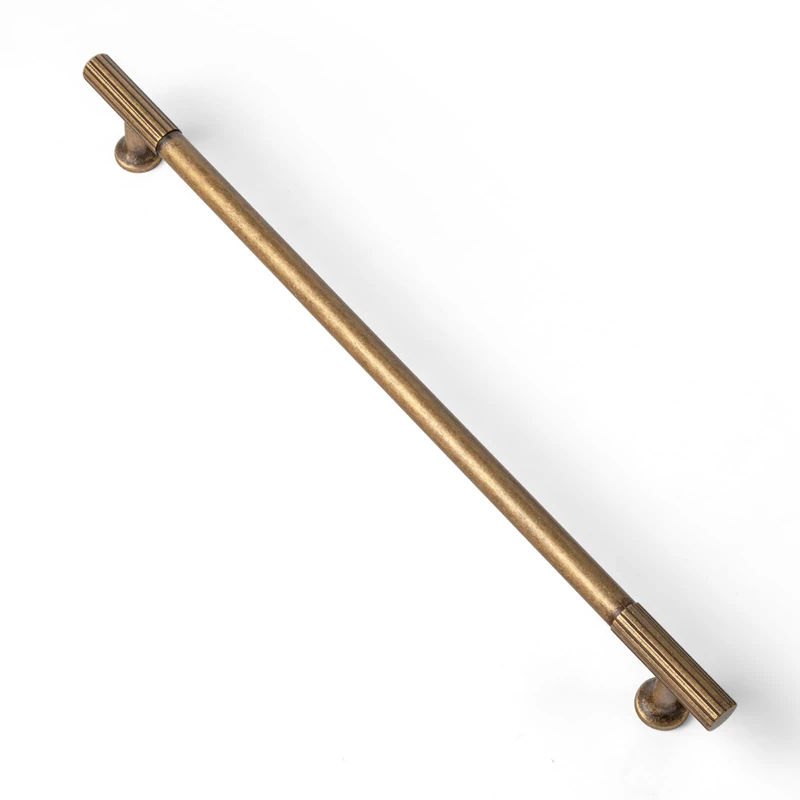 Goo-Ki Vintage Retro Antique Brass Zinc Alloy Cabinet Handles - 10''(256mm) Hole Center Striped Decorations Cabinet Pull Hardware for Bedroom, Kitchen, 6 Pack