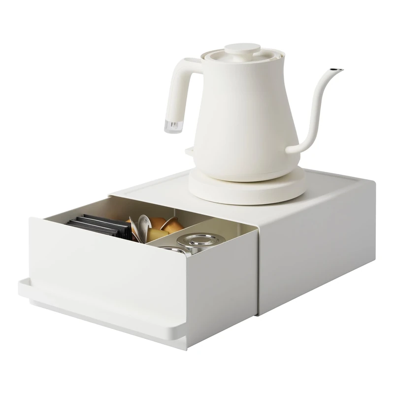 Yamazaki 2018 TOWER Sliding Countertop Drawer, White, Steel/Polypropylene/Magnet, Minimalist Design, 22.2 x 27.5 x 11.5 cm (LxWxH)