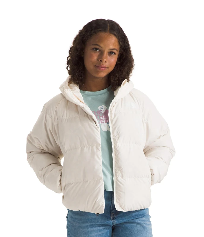 The North Face Girls North Hooded Down Jacket - White Dune